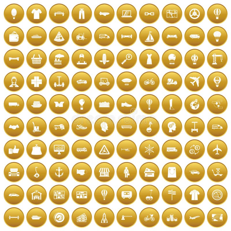 100 ícones da logística ajustaram o ouro ilustração stock 100 ícones da logística ajustaram o ouro ilustração stock