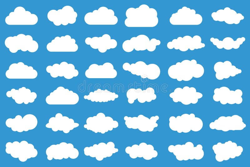 Ícones da nuvem no fundo azul 36 nuvens diferentes Cloudscape Nuvens
