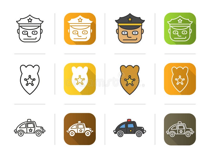 Ícones da polícia ajustados Oficial, crachá, símbolo do carro ilustração royalty free Ícones da polícia ajustados Oficial, crachá, símbolo do carro ilustração royalty free