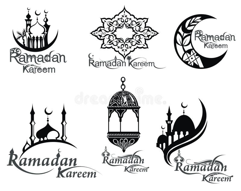 Black and white Ramadan icons set. Black and white Ramadan icons set