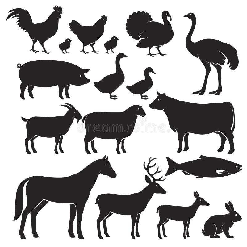 Farm animals silhouette icons. Vector illustrations. Farm animals silhouette icons. Vector illustrations