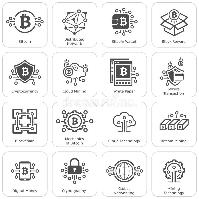Ícones de Bitcoin e de Blockchain Cryptocurrency