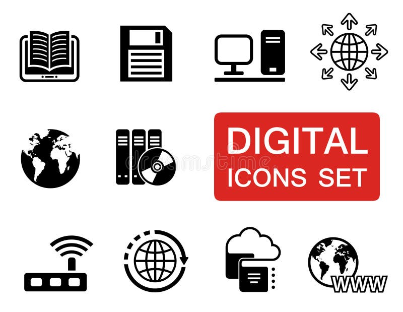 Ícones de Digitas ajustados com quadro indicador vermelho ilustração stock Ícones de Digitas ajustados com quadro indicador vermelho ilustração stock