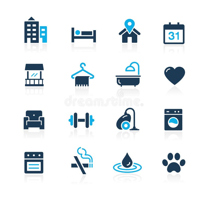 Ícones de hotéis e aluguéis 2 da série 2 // Azure ilustração stock Ícones de hotéis e aluguéis 2 da série 2 // Azure ilustração stock