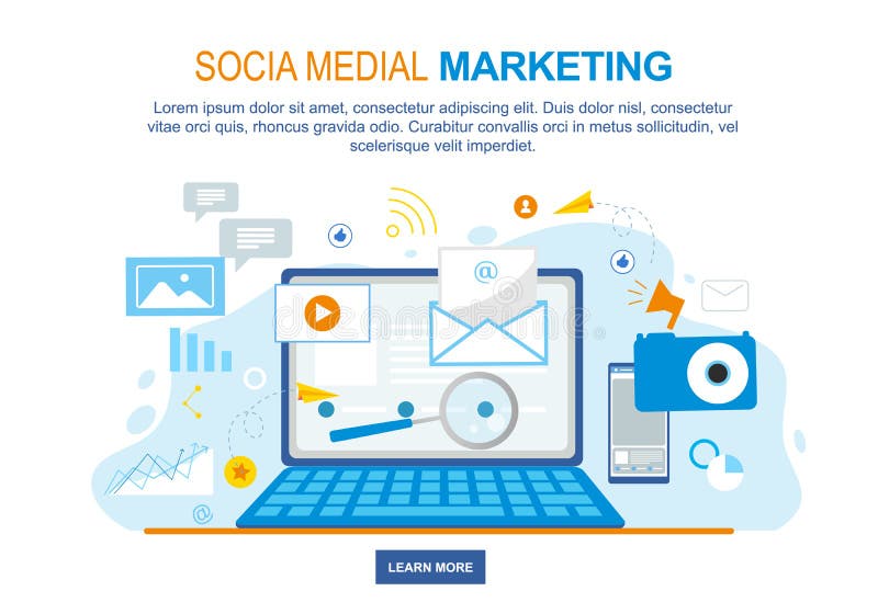 Ícones de mercado do Internet dos meios sociais no caderno ilustração stock Ícones de mercado do Internet dos meios sociais no caderno ilustração stock