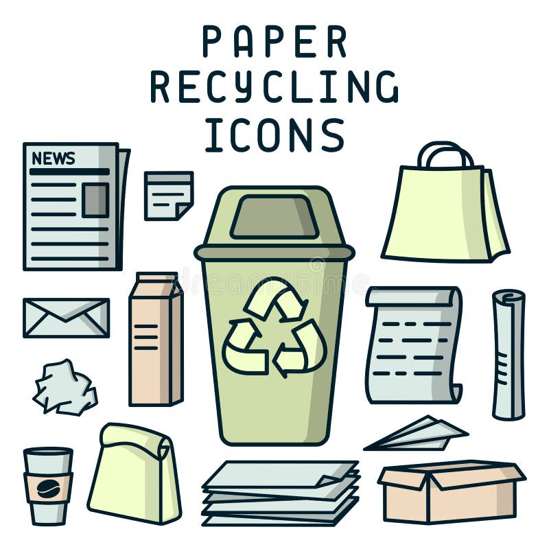 Cartão De Reciclagem De Papel Com Lixo E O Contentor De Papel