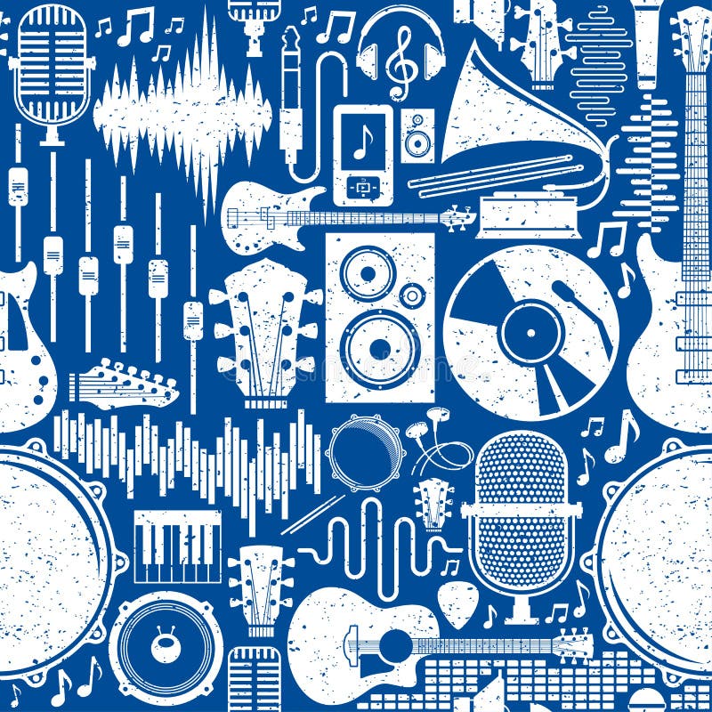Ícones denominados retros teste padrão ou fundo sem emenda da música do vetor ilustração do vetor Ícones denominados retros teste padrão ou fundo sem emenda da música do vetor ilustração do vetor