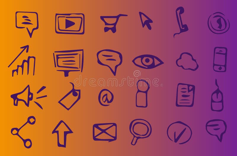 Ícones desenhados à mão em linha do mercado, da propaganda e do seo ilustração stock Ícones desenhados à mão em linha do mercado, da propaganda e do seo ilustração stock