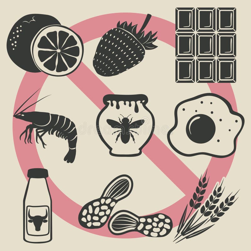 Ícones do alimento da alergia ajustados ilustração do vetor Ícones do alimento da alergia ajustados ilustração do vetor