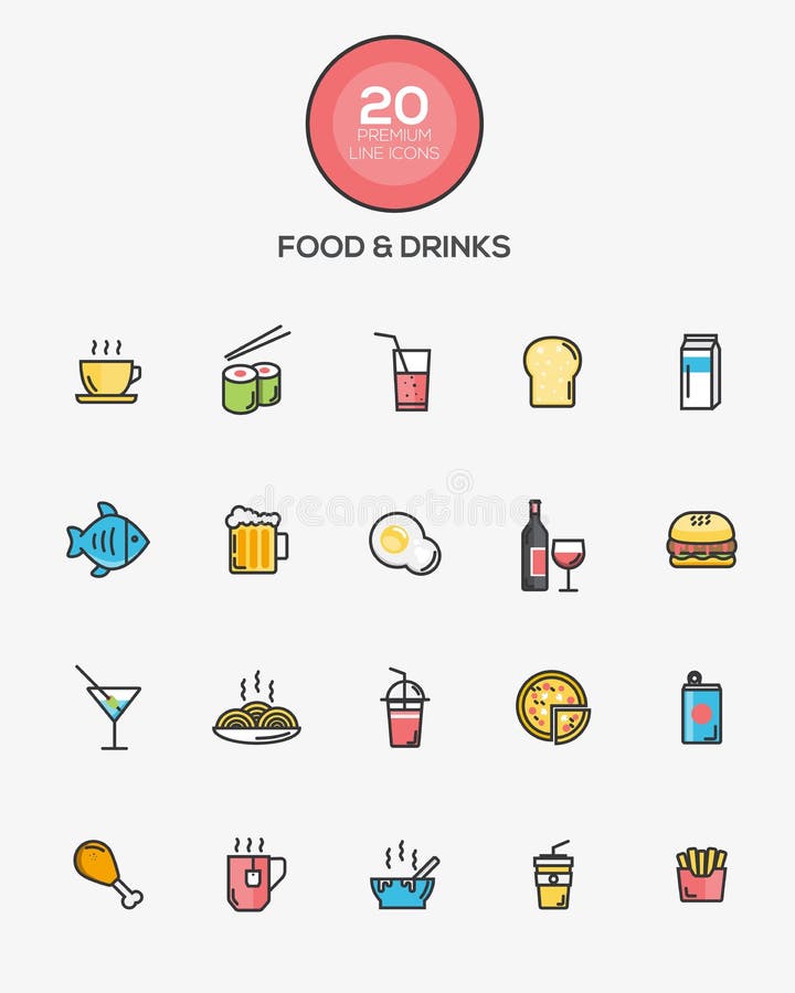 Ícones do alimento e das bebidas ilustração royalty free Ícones do alimento e das bebidas ilustração royalty free
