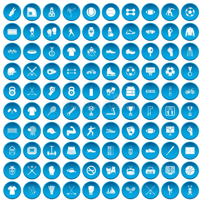 100 ícones do atleta ajustados azuis ilustração do vetor