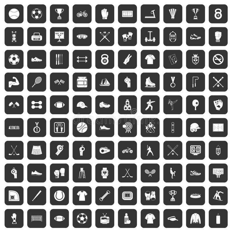 100 ícones do atleta ajustados pretos ilustração stock