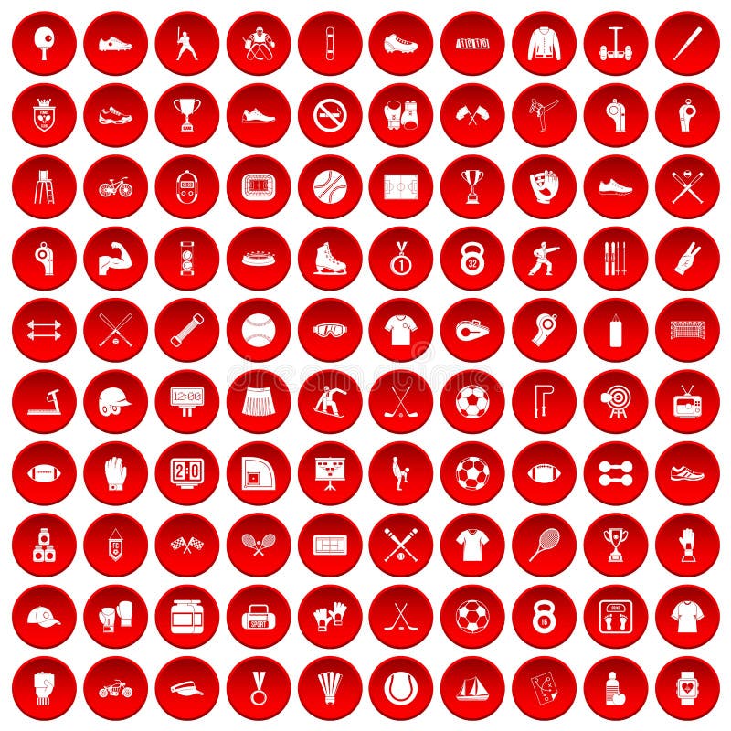 100 ícones do atleta ajustados vermelhos ilustração do vetor
