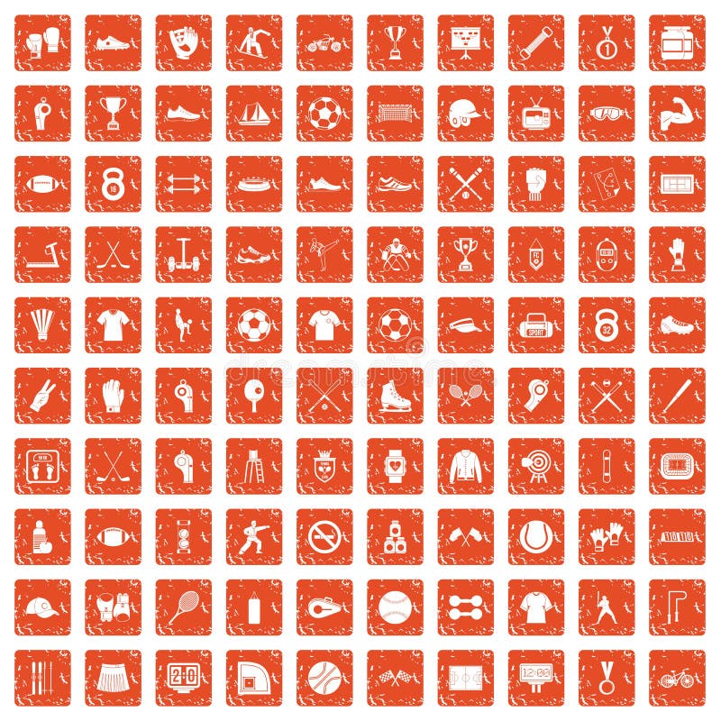 100 ícones do atleta ajustaram o grunge alaranjado ilustração do vetor