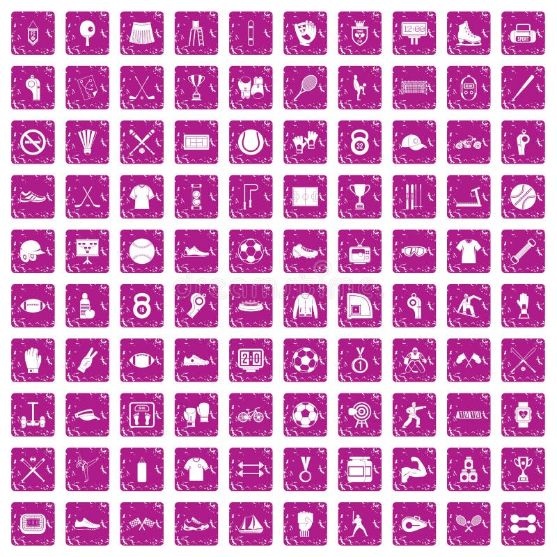 100 ícones do atleta ajustaram o rosa do grunge ilustração stock