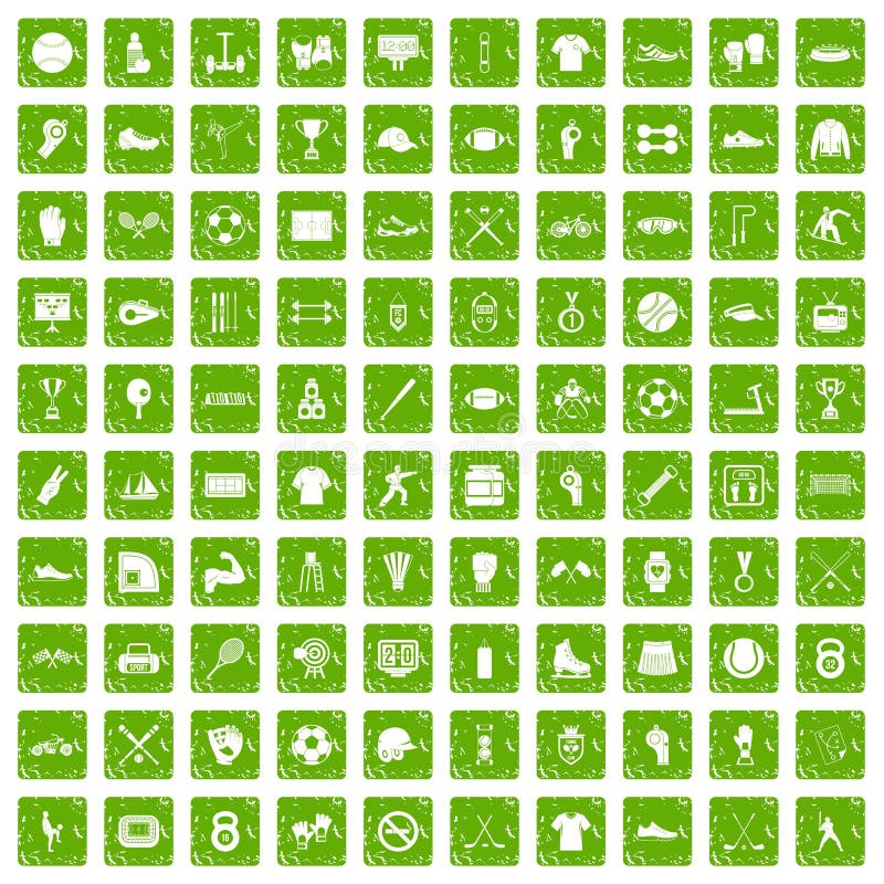 100 ícones do atleta ajustaram o verde do grunge ilustração do vetor