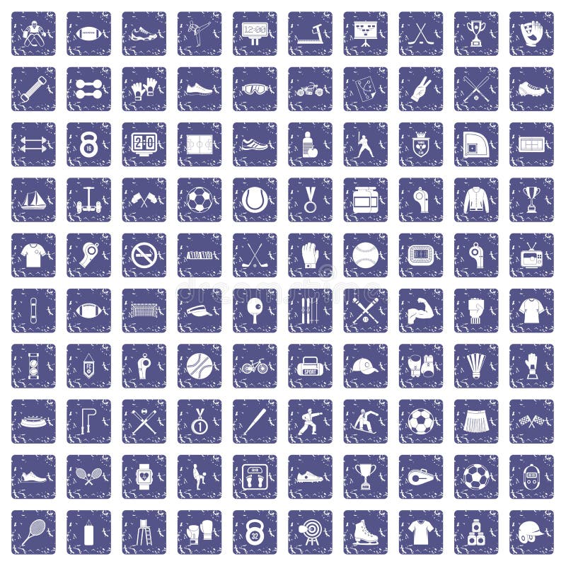 100 ícones do atleta ajustaram a safira do grunge ilustração royalty free