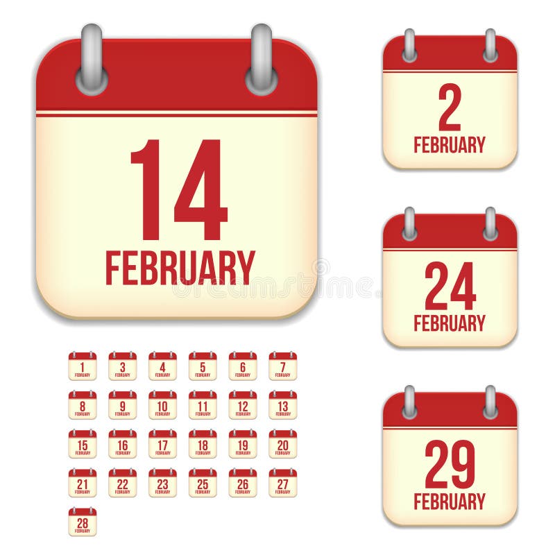 Ícones do calendário do vetor de fevereiro