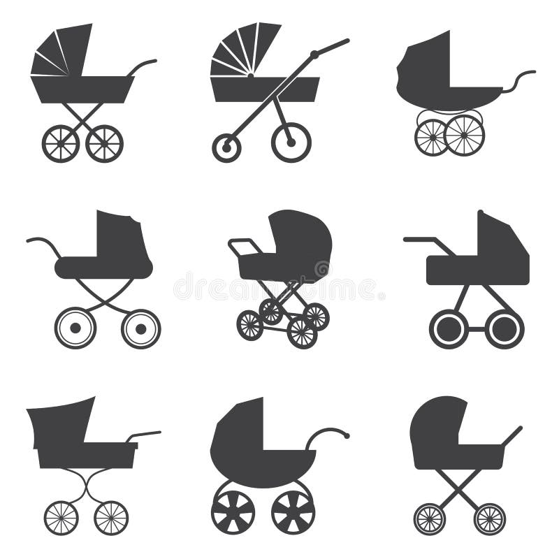 Ícones do carrinho de criança de bebê ilustração do vetor Ícones do carrinho de criança de bebê ilustração do vetor