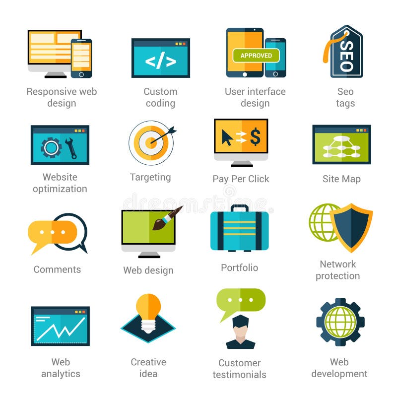 Ícones do desenvolvimento da Web ajustados ilustração stock Ícones do desenvolvimento da Web ajustados ilustração stock