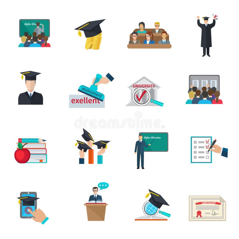 Ícones do ensino superior ajustados ilustração do vetor Ícones do ensino superior ajustados ilustração do vetor