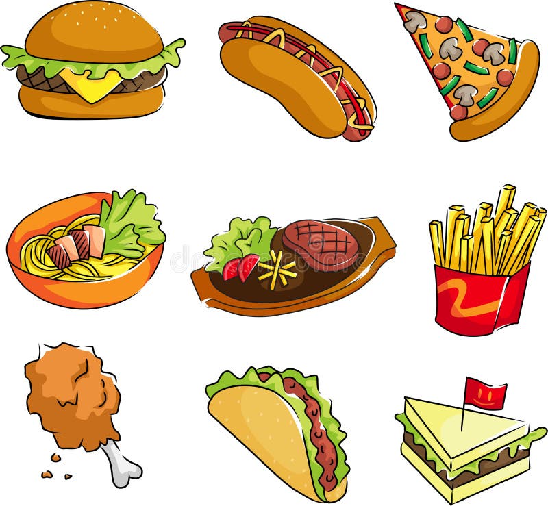Ícones do fast food ilustração stock Ícones do fast food ilustração stock
