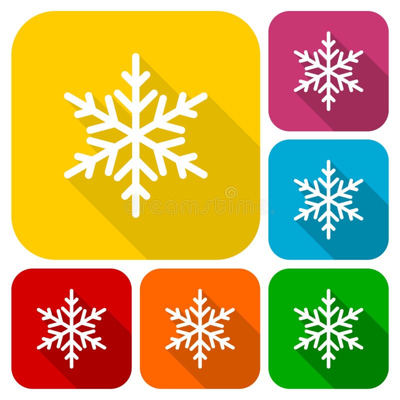 Ícones do floco de neve ajustados com sombra longa ilustração stock