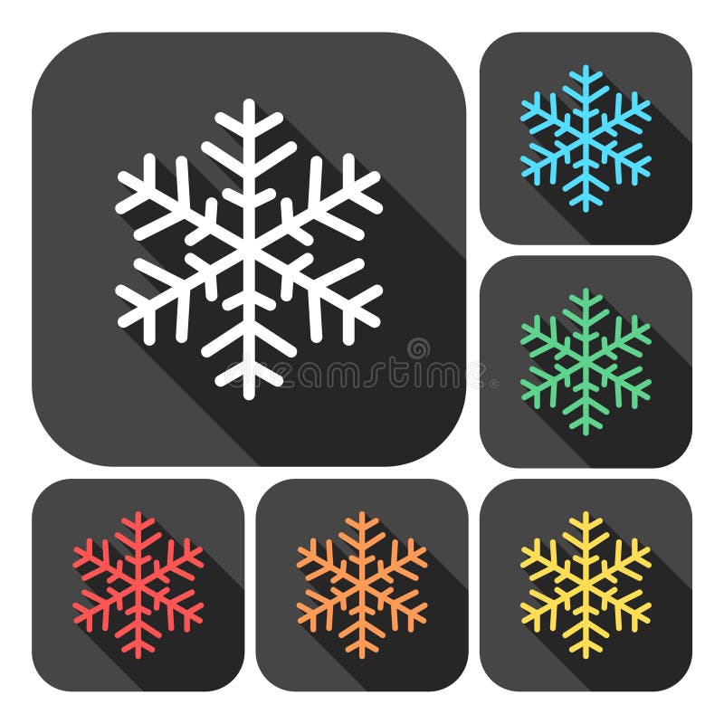 Ícones do floco de neve ajustados com sombra longa ilustração stock