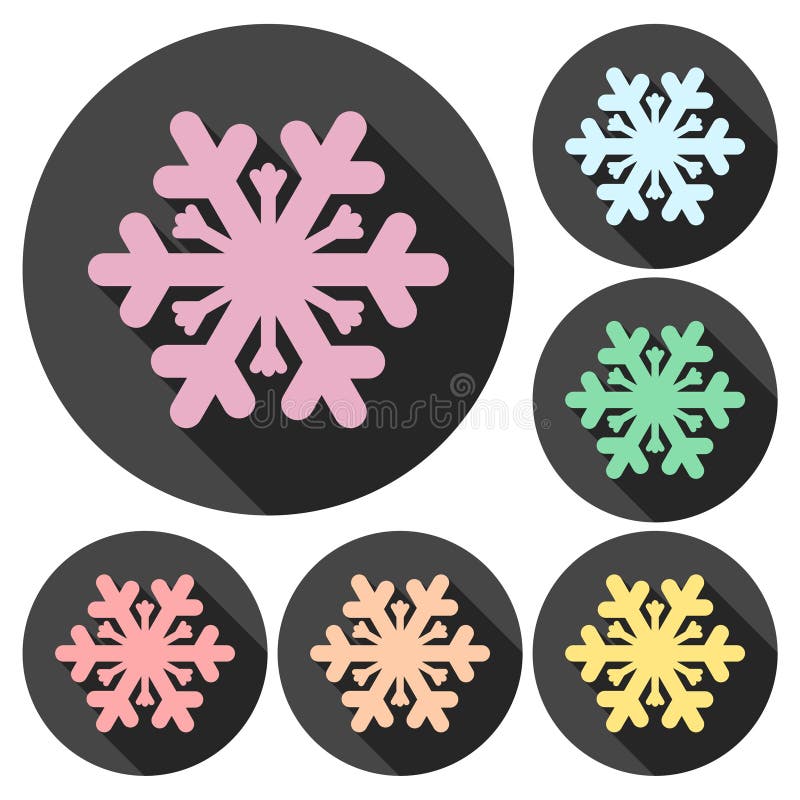 Ícones do floco de neve ajustados com sombra longa ilustração do vetor