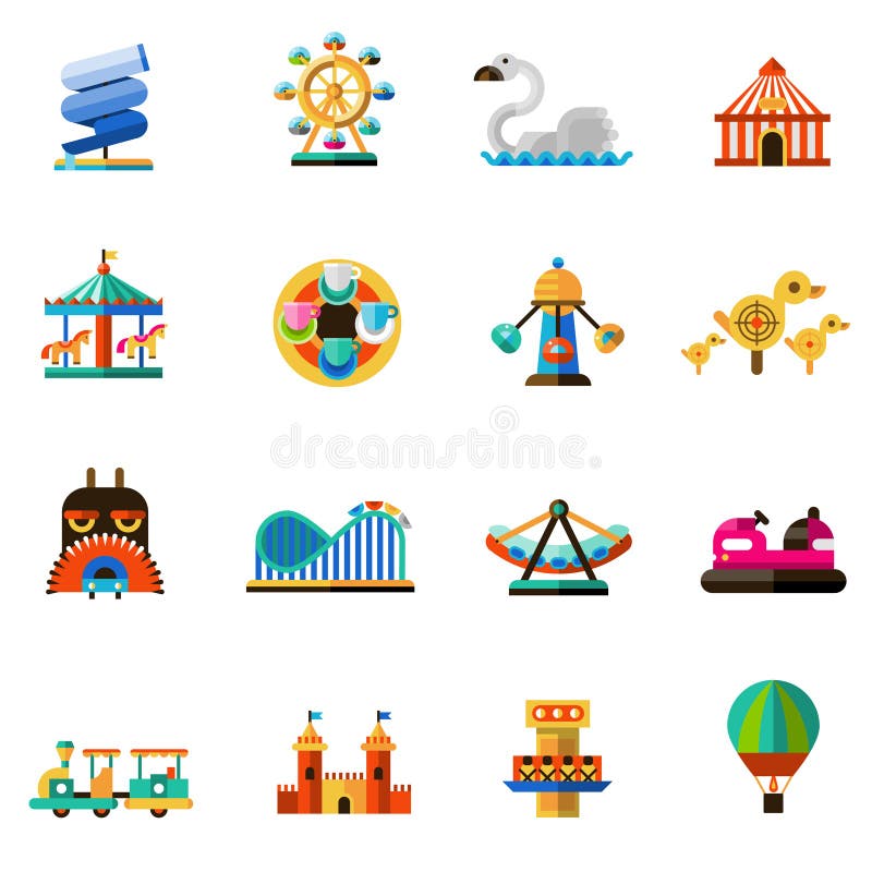 Family amusement recreational fun park decorative icons set isolated vector illustration. Family amusement recreational fun park decorative icons set isolated vector illustration