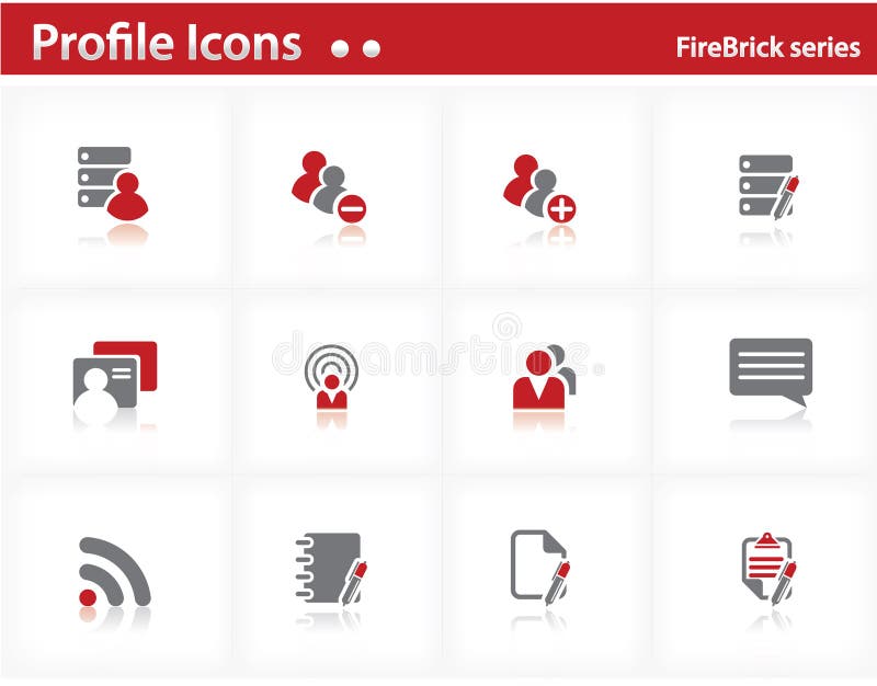 Ícones do perfil ajustados - série do Firebrick ilustração do vetor Ícones do perfil ajustados - série do Firebrick ilustração do vetor