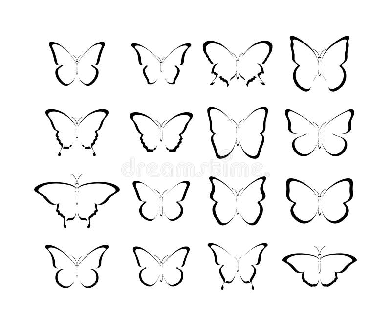 Ícones do preto da borboleta Borboletas do preto da coleção Borboletas pretas isoladas ?cones da borboleta ilustração stock Ícones do preto da borboleta Borboletas do preto da coleção Borboletas pretas isoladas ?cones da borboleta ilustração stock
