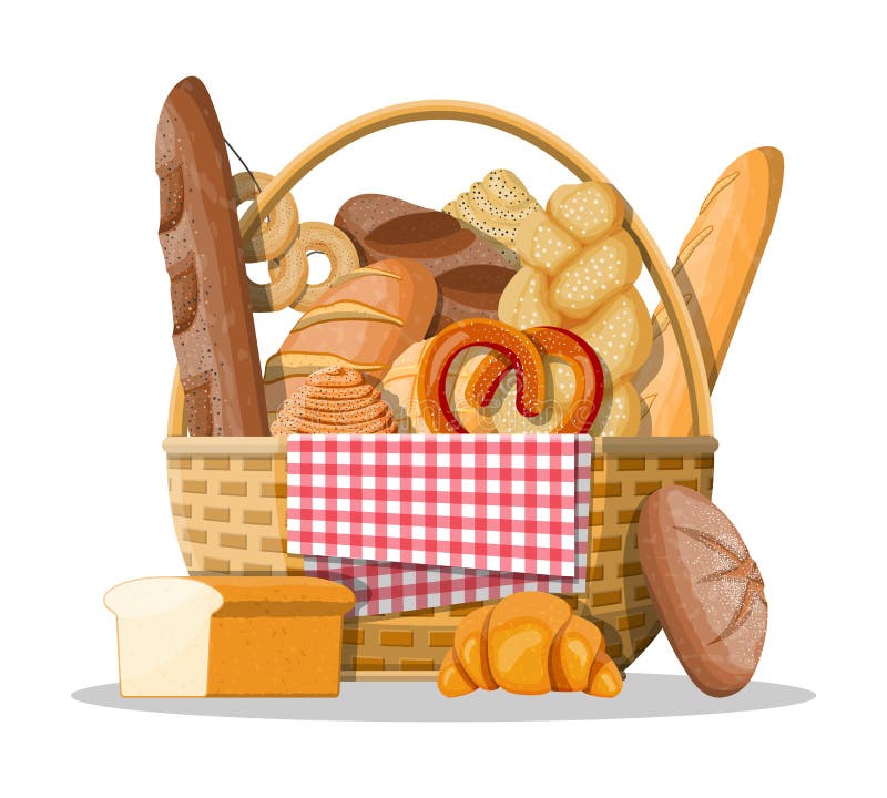 Ícones do pão e cesta de vime ilustração stock Ícones do pão e cesta de vime ilustração stock