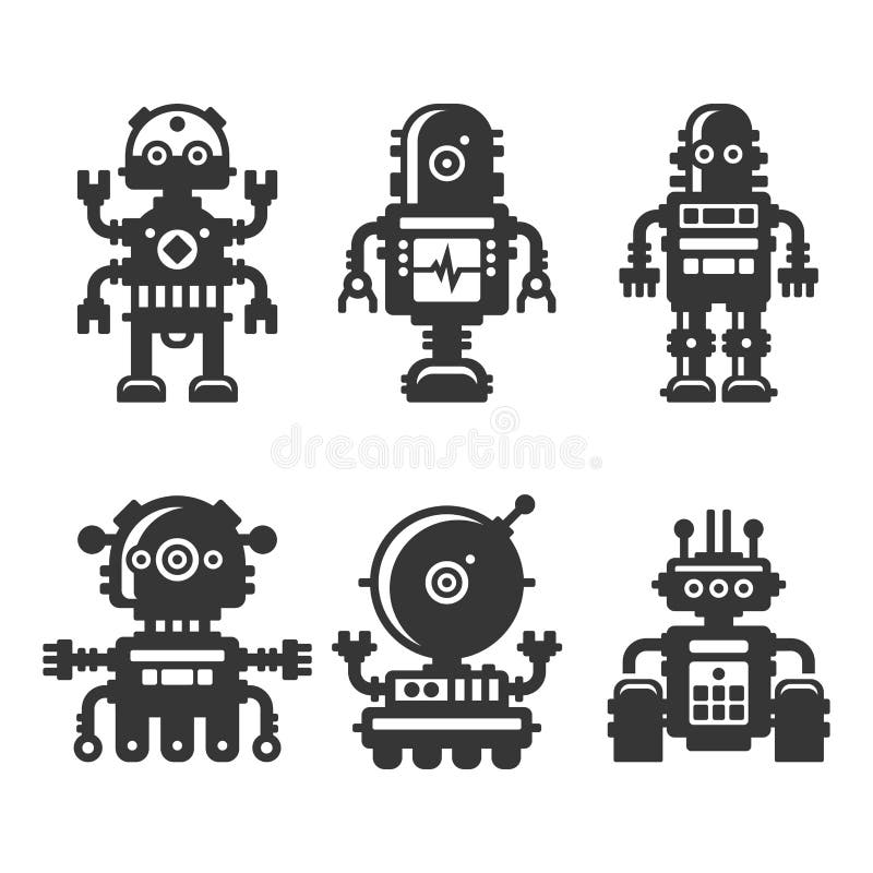 Ícones do robô ajustados no fundo branco Vetor ilustração royalty free Ícones do robô ajustados no fundo branco Vetor ilustração royalty free