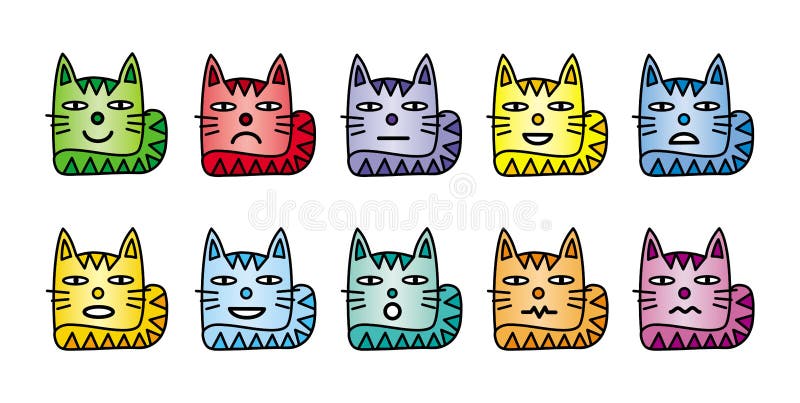 10 ícones do smiley sob a forma dos gatos engraçados ilustração do vetor 10 ícones do smiley sob a forma dos gatos engraçados ilustração do vetor