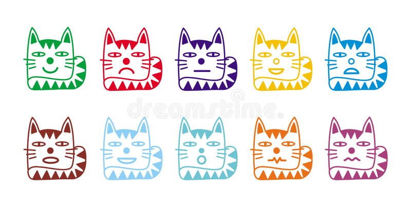 10 ícones do smiley sob a forma dos gatos engraçados ilustração do vetor 10 ícones do smiley sob a forma dos gatos engraçados ilustração do vetor