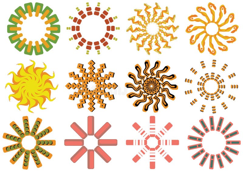 Ícones de sol vetoriais ilustração stock