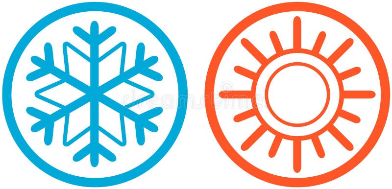 Ícones do tempo com sol e floco de neve ilustração do vetor Ícones do tempo com sol e floco de neve ilustração do vetor