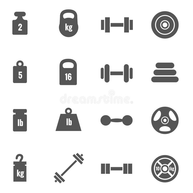 Weight vector icons. Weight dumbbell, heavy weight barbell, element weight illustration. Weight vector icons. Weight dumbbell, heavy weight barbell, element weight illustration