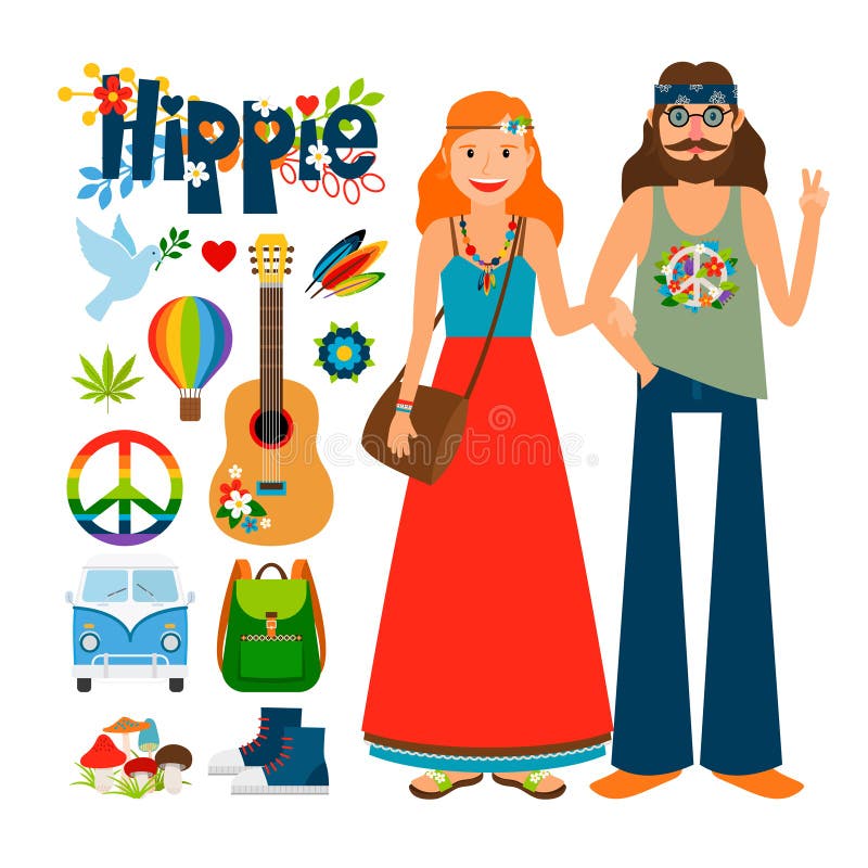 Ícones do vetor dos povos da hippie ilustração royalty free Ícones do vetor dos povos da hippie ilustração royalty free