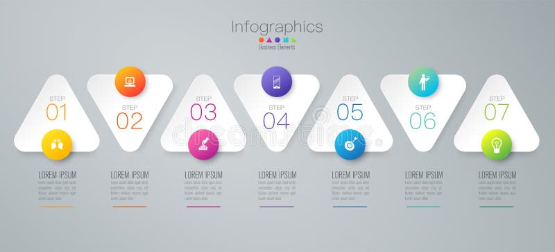 Ícones do vetor e do negócio do projeto de Infographics com 7 opções ilustração royalty free Ícones do vetor e do negócio do projeto de Infographics com 7 opções ilustração royalty free