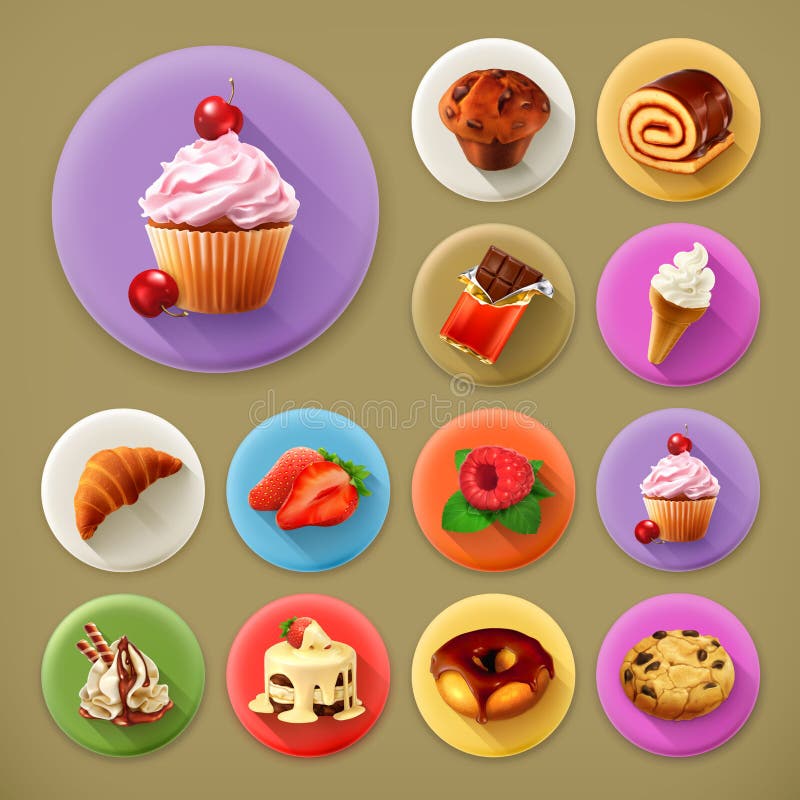 Ícones doces e saborosos, longos da sombra ilustração royalty free Ícones doces e saborosos, longos da sombra ilustração royalty free