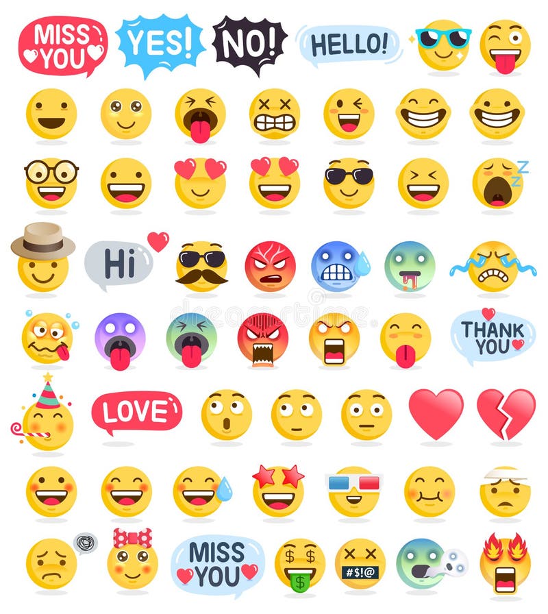 Ícones dos símbolos dos emoticons de Emoji ajustados