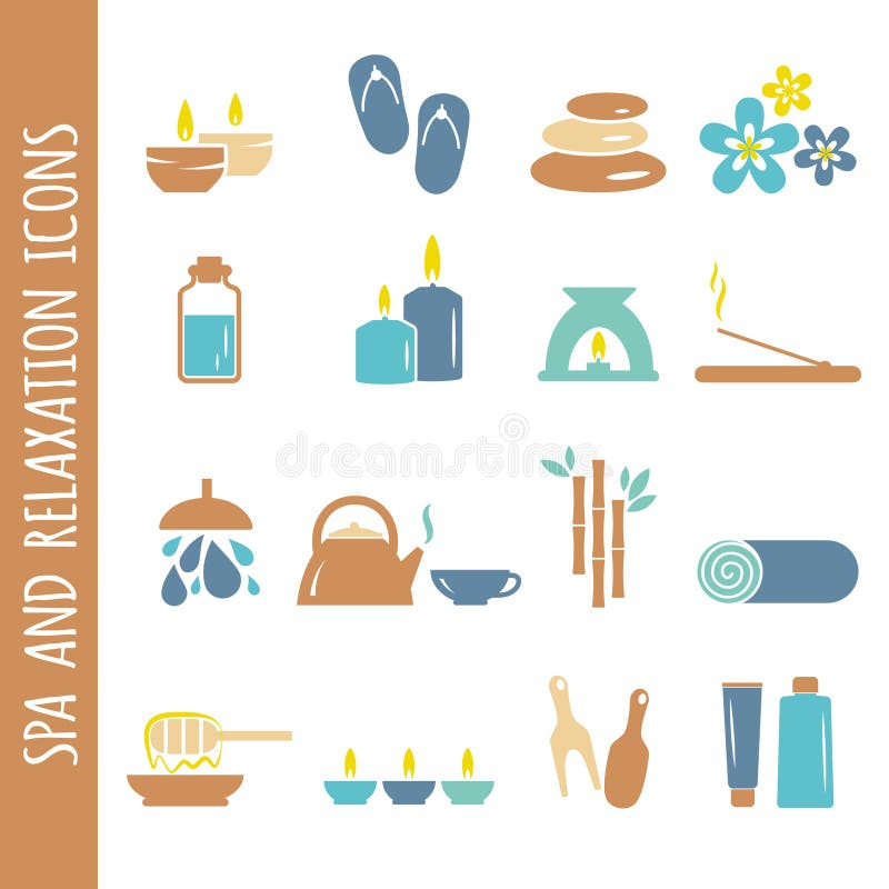 Ícones dos termas e do abrandamento do vetor no branco ilustração stock Ícones dos termas e do abrandamento do vetor no branco ilustração stock