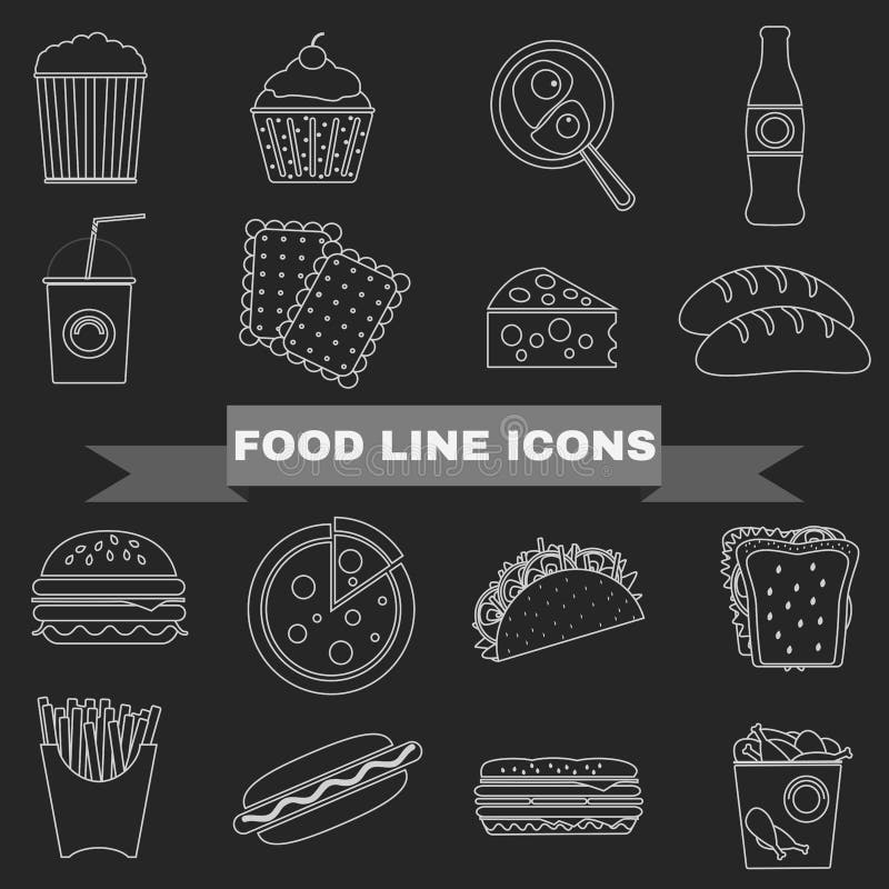 Ícones grandes do fast food e dos petiscos ajustados ilustração royalty free Ícones grandes do fast food e dos petiscos ajustados ilustração royalty free