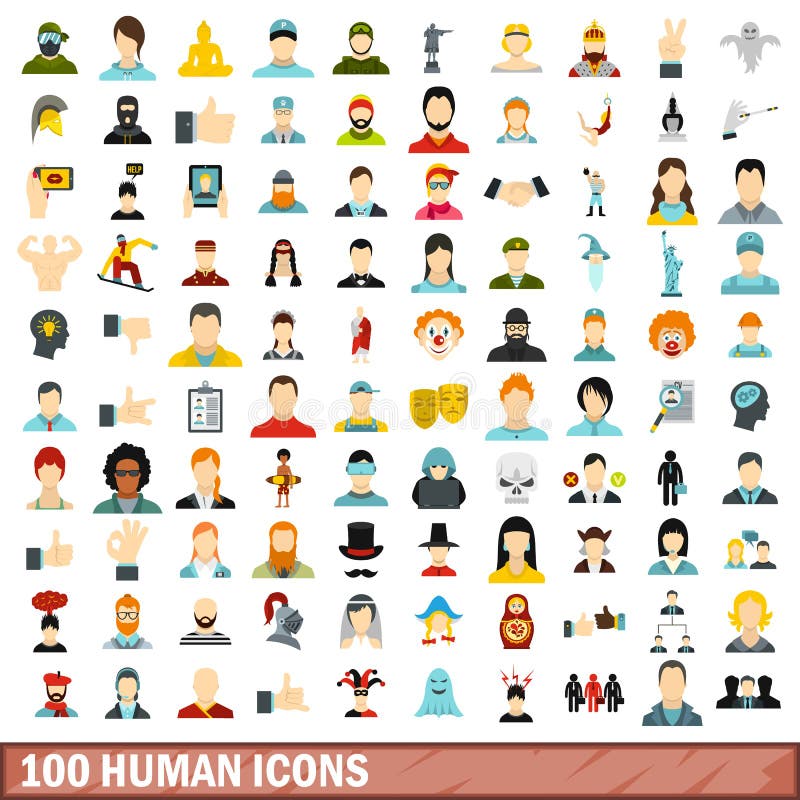 100 ícones humanos ajustados, estilo liso ilustração do vetor 100 ícones humanos ajustados, estilo liso ilustração do vetor