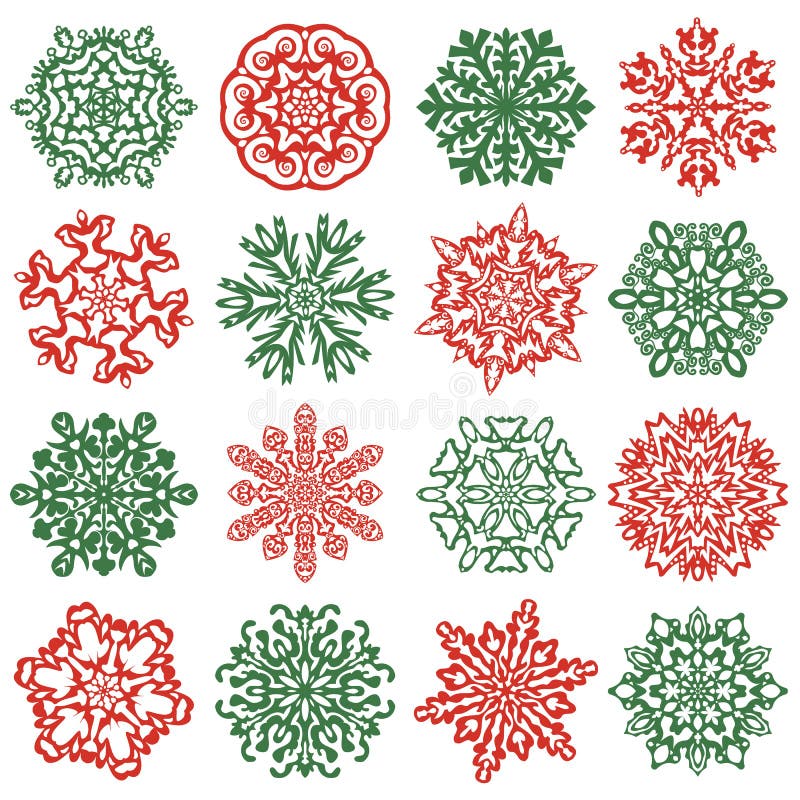 16 ícones de flocos de neve isolados ilustração stock