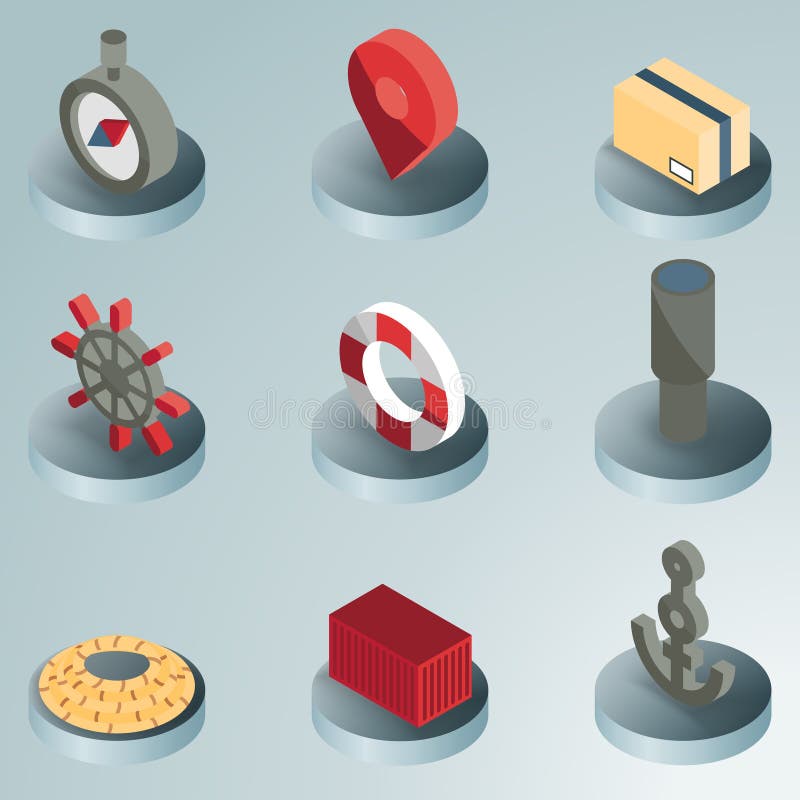 Ícones isométricos da cor do porto ilustração do vetor Ícones isométricos da cor do porto ilustração do vetor