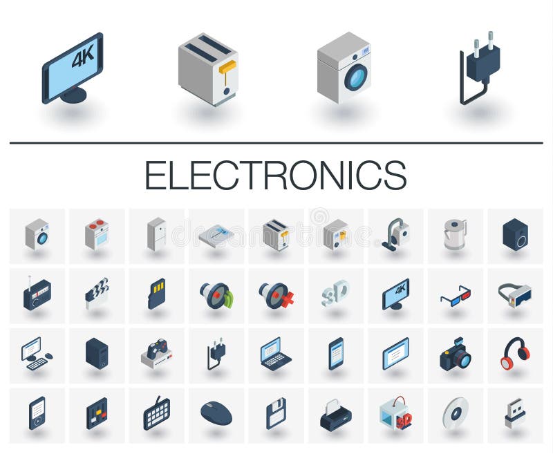 Ícones isométricos da eletrônica e dos multimédios vetor 3d ilustração do vetor Ícones isométricos da eletrônica e dos multimédios vetor 3d ilustração do vetor