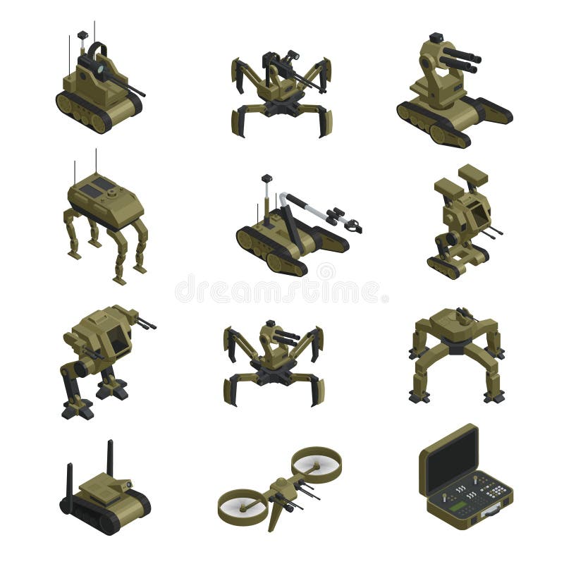 Ícones isométricos de combate dos robôs ilustração royalty free Ícones isométricos de combate dos robôs ilustração royalty free